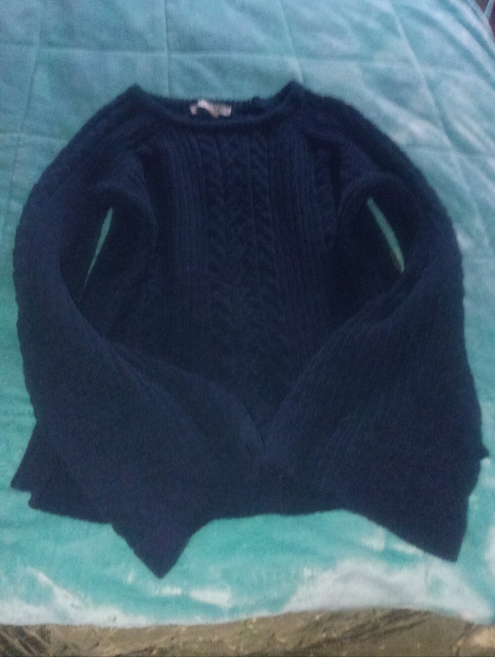 Marled Navy Cable-Textured Crew Sweater